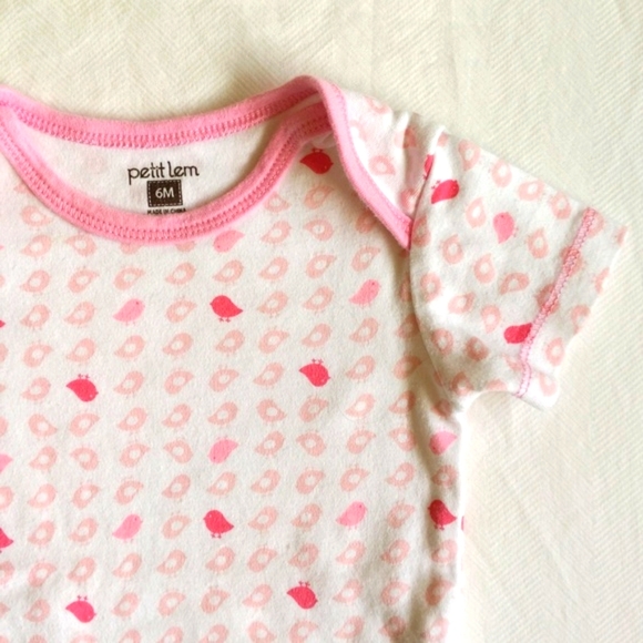 petit lem pink bird print short sleeve bodysuit diaper shirt 6 months baby girl - Picture 1 of 6